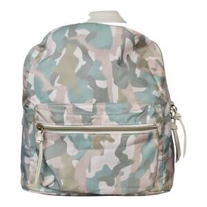 Pastel Camouflage Mini Backpack with White Faux Leather Straps